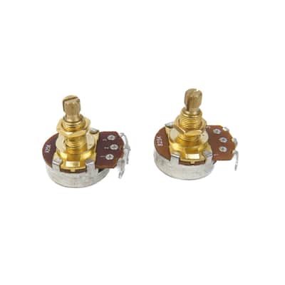 A pair of 250K A&B Control Pots Split Shaft Potentiometer 18mm Shaft, Brass