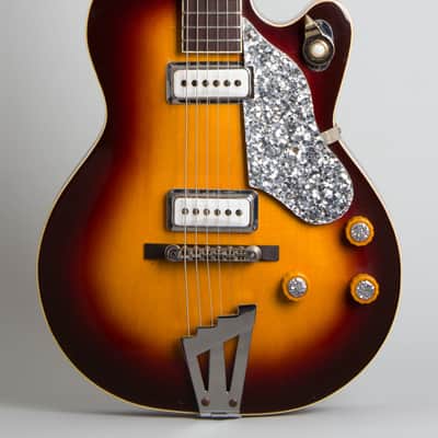 Premier  Bantam Deluxe E-704 Arch Top Hollow Body Electric Guitar (1958), ser. #1422, black tolex hard shell case. image 3