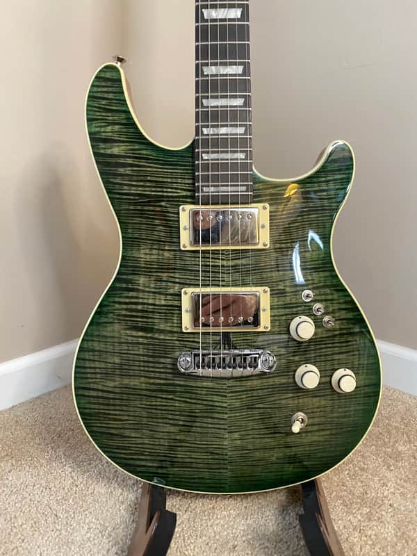 Warmoth VIP - Washed Green Flamed Maple - Birdseye Maple Neck with