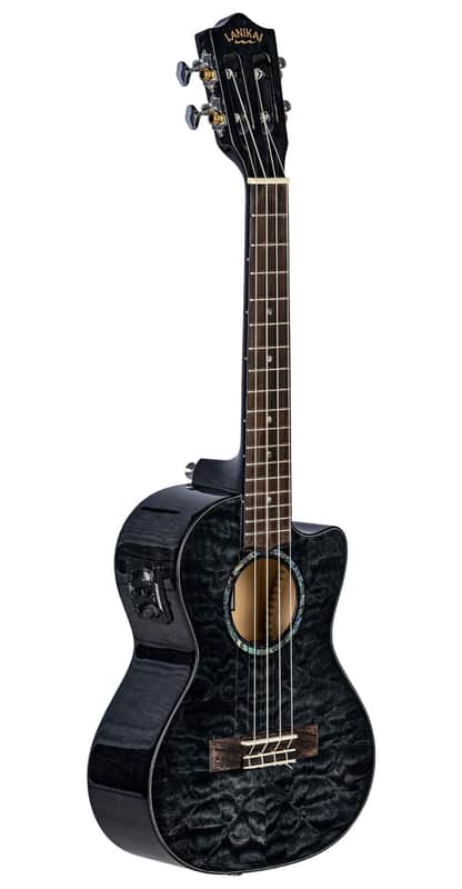 Lanikai QM-BKCET Tenor Electro-Cutaway Quilted Maple (BLK Stain) Ukulele with Styro Case image 1