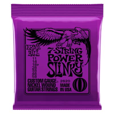 Ernie Ball 2620 7-String Power Slinky Electric Guitar Strings, .011 - .058