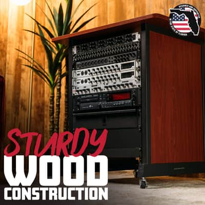 Gator Rok-It By Frameworks Studio Series 14U Wood Rack Cabinet with Casters and Leveling Feet, Cherry image 6