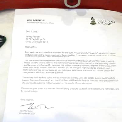 The Beach Boys Owned and Stage-Played MIJ Epiphone Riviera 6/VS Elite Sunburst Semi-Hollow Electric Guitar W/ Handwritten Bass Lines on a Grammy Ballot Invitation Letter image 4