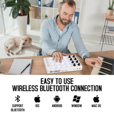 Wireless MIDI Controller Pads, Bluetooth Portable USB MIDI Controller with 16 Drum Pads, 8 Assignable Knobs, Note Repeat, Full Level Buttons, Rechargeable battery (White Pad) imagen 4
