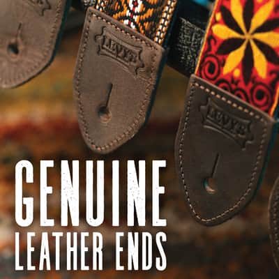 Levy's Vintage Hootenanny Series 2" 60s Style Jacquard Weave Guitar Strap with (4) Guitar Pick Holder Genuine Leather End, Brown and White image 7