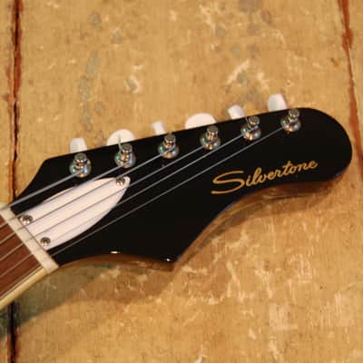 Silvertone 1478 Silhouette Reissue w/Waterslide Baritone Rubber Bridge Conversion, Harmony Offset Style w/Bigsby + Soft Case image 9