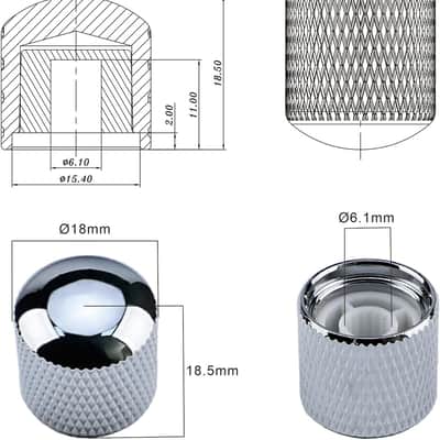 4Pcs Steel Bass Guitar Knobs 15/64"(6.1mm) Hole Dome Metal Guitar Volume Knobs for Fender Strat ST Telecaster Tele Jazz Les Paul Replacement Parts (Chrome) image 2