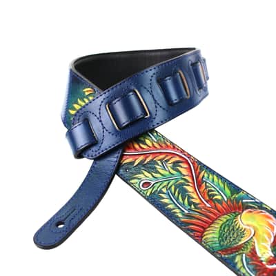 Walker & Williams KB-32 Skinny Cobalt Blue Premium Grain Leather Strap w/Hand Tooled Phoenix image 2