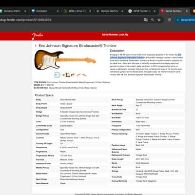2018 Eric Johnson Signature Stratocaster Thinline Sunburst image 17