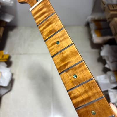 Reverse head Stainless steel 22fret Roasted flame Maple Electric guitar neck Satin 25.5in parts image 1