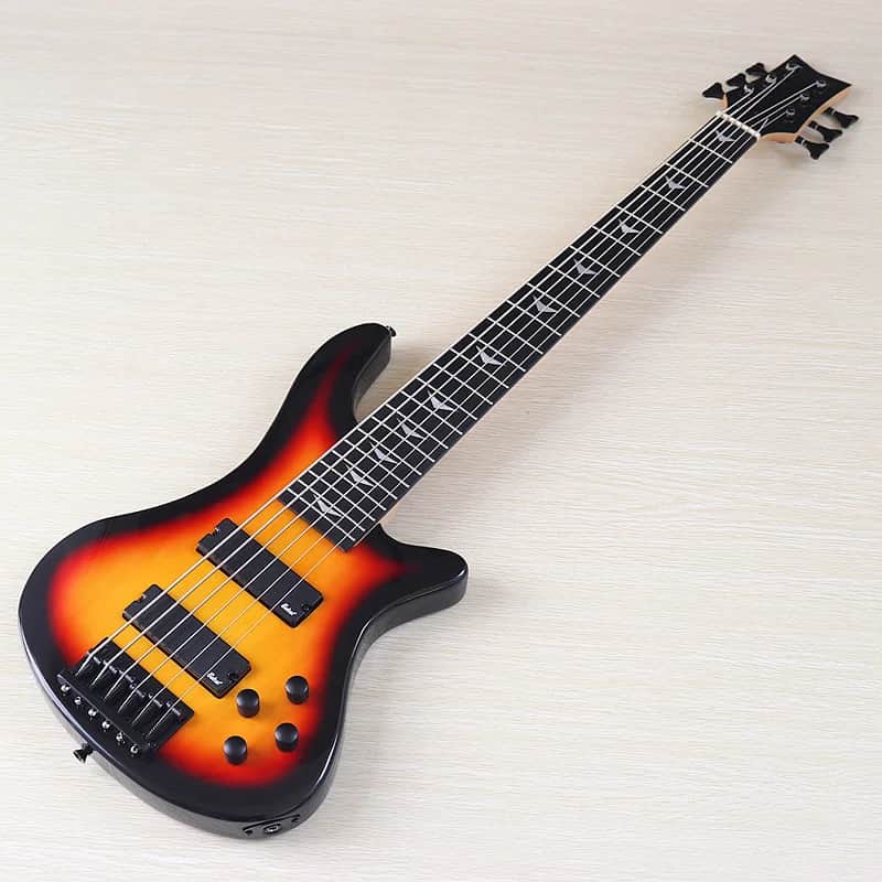 Sunburst 6 String Electric Bass, Solid Basswood Body, Maple Neck 24 Frets image 1