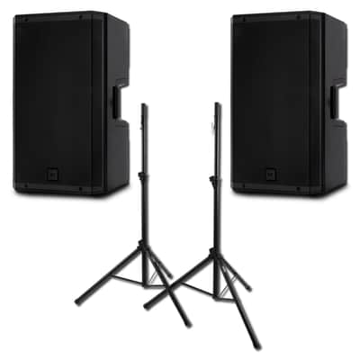 RCF ART 915-A 2100W 15-Inch Two-Way Powered PA Loudspeaker Stereo Pair with On-Stage SSP7900 All-Aluminum Tripod Speaker Stand Pack image 1
