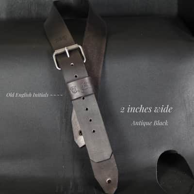 Personalized Handmade Leather Guitar Strap. Buckle. 47”to 54”..2” wide  Antique BLACK image 3