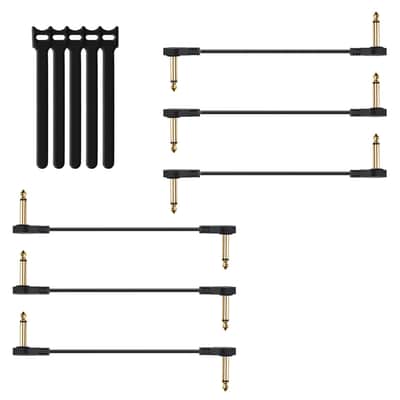 12-Inch Flat Guitar Patch Cables 6 Pack, S-Shape Ultra-Thin 6.35mm Right-Angle Guitar Effects Pedal Board Patch Flat Cord,Thin-Type Save More Space Pedal Board Cables Gold Plated Connector 1/4 1/4"TS image 1