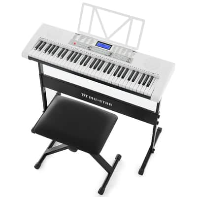 MUSTAR White 61Key Lighted Up Electric Keyboard Bench,Stand,Headphone,Microphone image 8