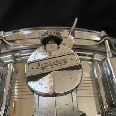 RARE Vintage Rogers "7-Line" w/ Tall Boy Hoop Dyna-Sonic Snare Drum 5"x14" Chrome Over Brass image 4