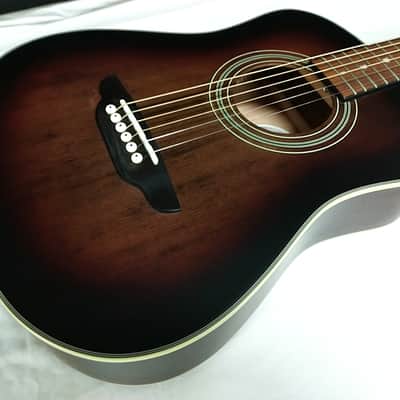 Luna Safari Art Vintage acoustic guitar NEW - Distressed Travel Size w/ Gig Bag image 3