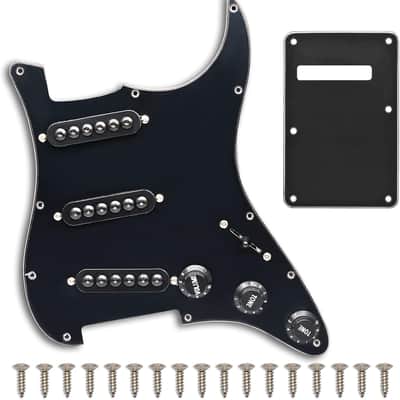 Prewired Pickguard 3 Single Coil Pickups Adjustable Big Screws Loaded Electric Guitar Pickguard for Strandard Straocaster Guitar Parts (Black) image 1