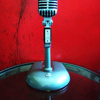 Vintage 1960's Shure 55S dynamic cardioid microphone w Atlas DS-10 desk stand 55 55SW 556S prop display image 1