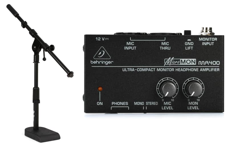 On-Stage MS7920B Bass Drum / Boom Combo Mic Stand Bundle with Behringer MicroMON MA400 Monitor Headphone Amplifier image 1