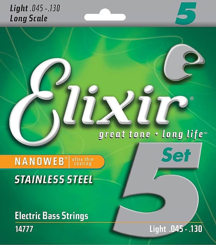Elixir 14777 Nanoweb Nickel Plated Steel Long Scale 5-String Electric Bass Strings - Medium (45-130) image 1
