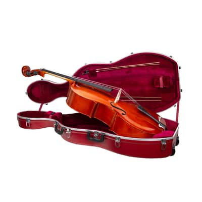 Crossrock 3/4 and 4/4 Size Cello Case | ABS Molded Hardshell with Wheels, Accessory Pocket, 2 Bow Holders, Security Lock, and Detachable Straps-Red image 2