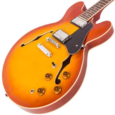 Vintage VSA500HB ReIssued Semi Acoustic Guitar - Honeyburst (Open Box) image 4