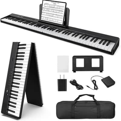 Portable Piano Keyboard for Beginners 88 Keys Folding Digital Piano with Sustain Pedal Foldable Electric Piano Keyboard with Semi Weighted Wood Grain Key Suitable for Midi Bluetooth image 1