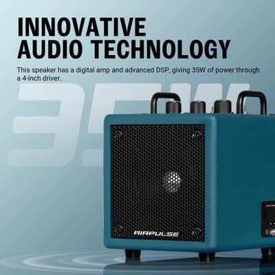 Airpulse Bluetooth Speaker, Compact Speaker with Aux Line Input for Home Office Party - Blue image 2