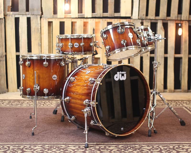 DW Collector's Maple Amber to Tobacco Burst Over Macore Drum Set w/ Nickel Hardware - SO#1138505 image 1