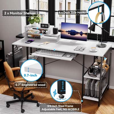 55" Music Studio Desk with Keyboard Tray – Producer Workstation with Shelves & Monitor Stands image 3