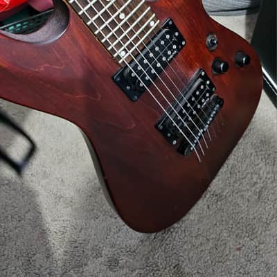 Schecter Omen-7 Active Diamond series 7 String Guitar - Present - Black Cherry with gig bag image 2