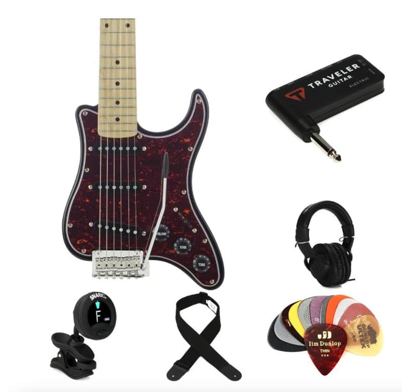 Traveler Guitar Travelcaster Deluxe and Headphone Amp Bundle - Black image 1