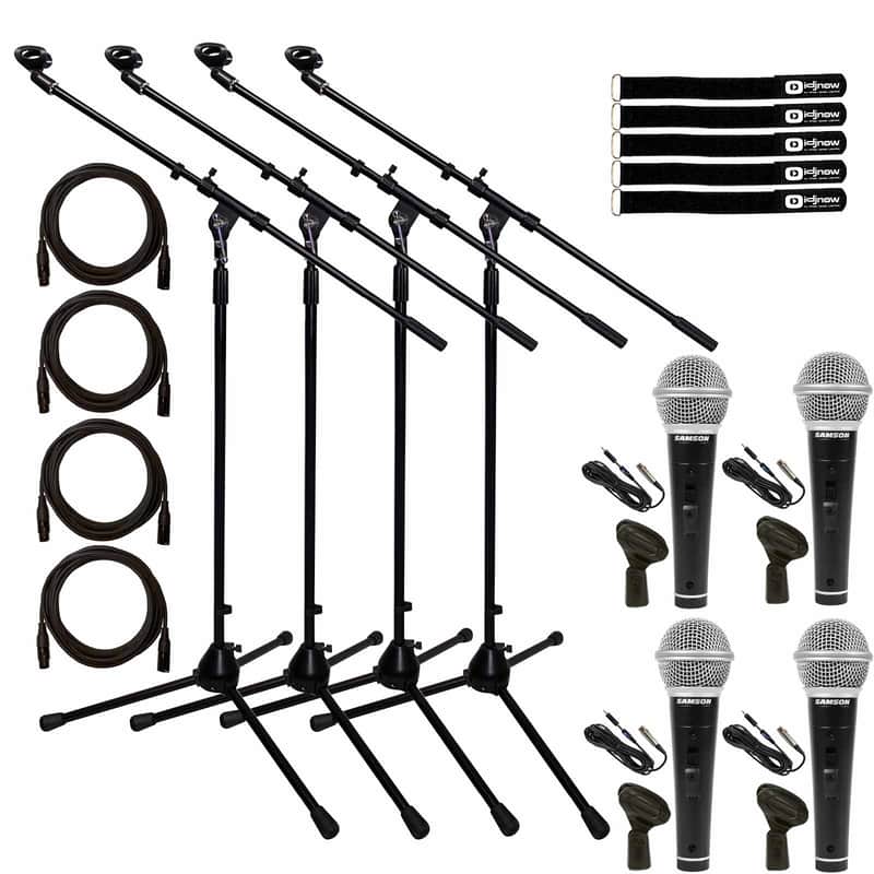 Handheld Dynamic Vocal Microphone w XLR 1/4" Cable Clip On/Off Switch & Stand 4pk image 1