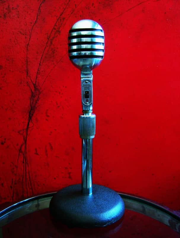 Vintage 1950's Electro-Voice 950 Cardax Crystal Microphone w Atlas DS-7 desk stand prop display # 6 image 1