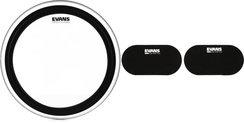 Evans EMAD Clear Bass Drum Batter Head - 20 inch  Bundle with Evans PB2 Double Bass Drum Patch (pair) - Black Nylon image 1