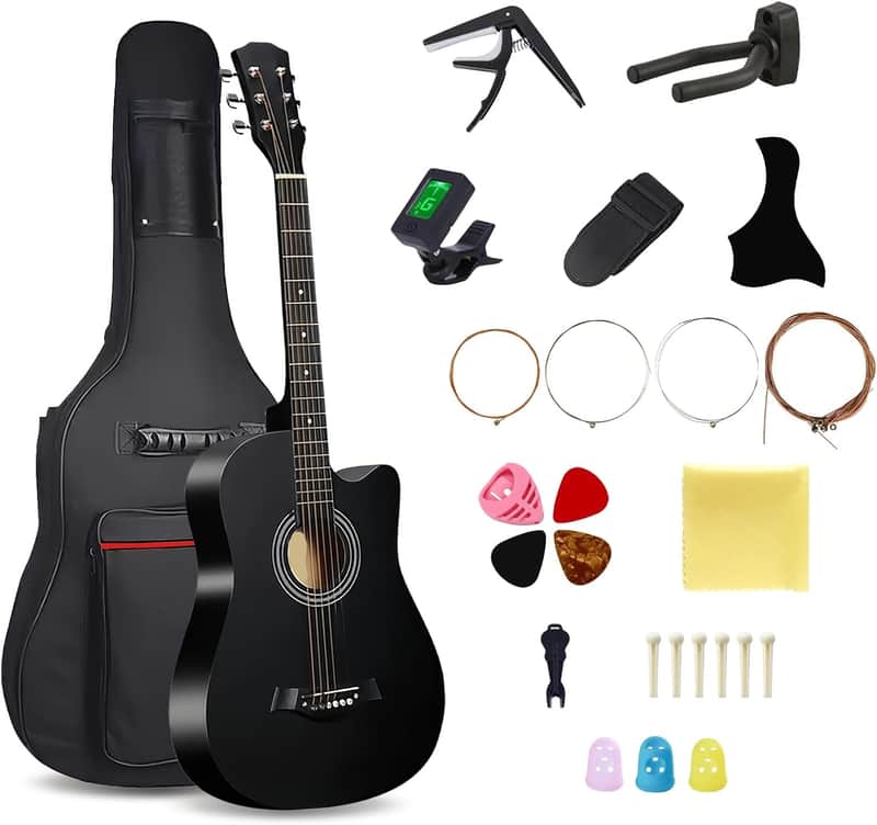 38inch Wood Acoustic Guitar, 6 Steel-String Acoustic Guitar With Guitar Bag, Guitar for Beginners and Adults. (Black) image 1