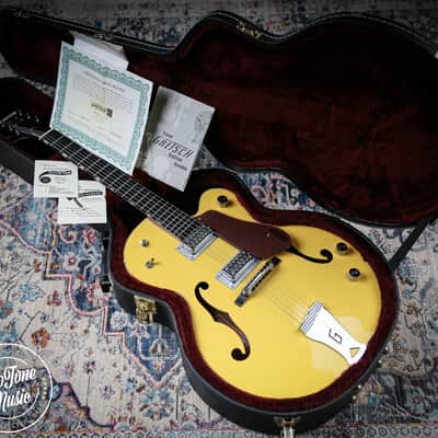 Gretsch G6118T 120th Anniversary Model Bamboo Yellow over Copper image 3