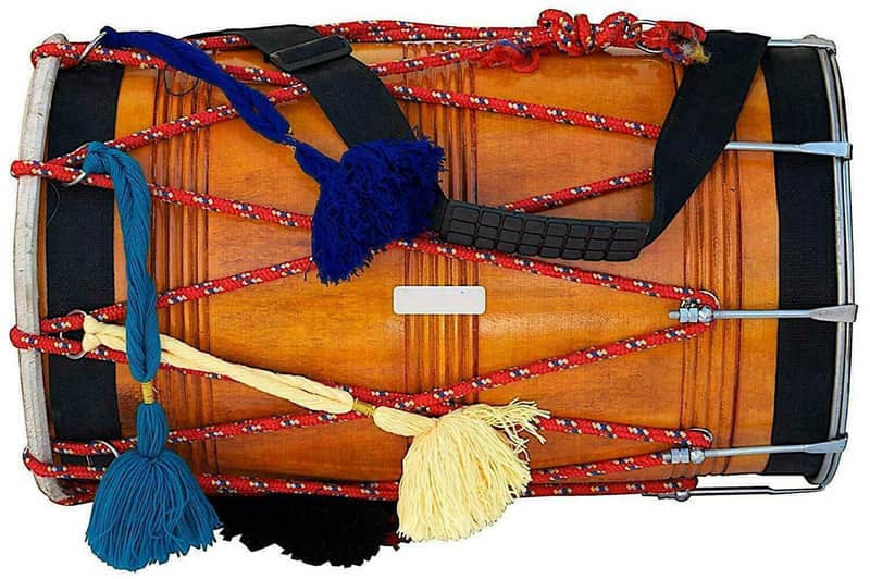 Handmade Designer Dhol,Mango Indian Musical Punjab Bhangra Wood Musical Instrument With Bag image 1