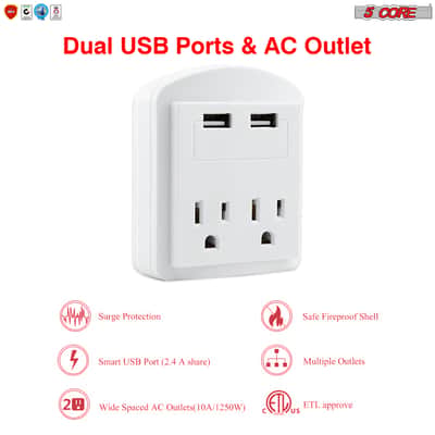 5 Core Charger Block In Wall USB Charger Fast Charging Block 2 USB 2 Outlet 2U2O-4 image 2