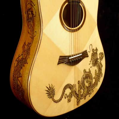 Acoustic Dreadnought Guitar Handmade by Blueberry Dragon Motif image 5