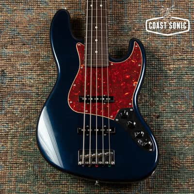 Rare 2021 Fender FSR Hybrid II Jazz Bass V 5 String Japan Gun Metal Blue w/ match headstock