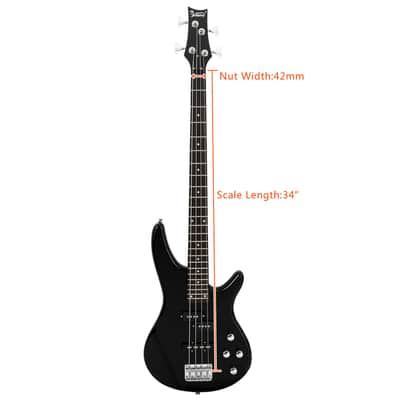 Glarry GIB 4 String Full Size Electric Bass Guitar SS pickups and Amp Kit - Black image 6