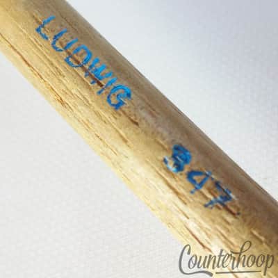 Ludwig#347 Marching Bass Drum Mallet Wood Handle Blue Ink White Felt Vintage 60s image 2
