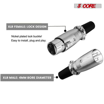 5Core XLR Connector 20 Pair Male Female to 1/4 Audio Jack 3 Pin Secure Mic Plug w Locking Ends image 8