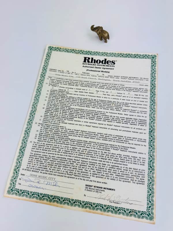 Rhodes Dealer Agreement Document, 1978 image 1