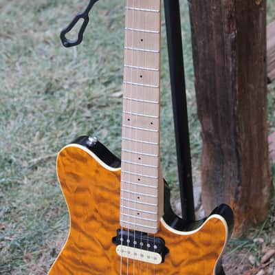 OLP MM1 Axis Amber Quilt Top Electric Guitar - EVH Eddie Van Halen Ernie Ball Music Man Copy image 7