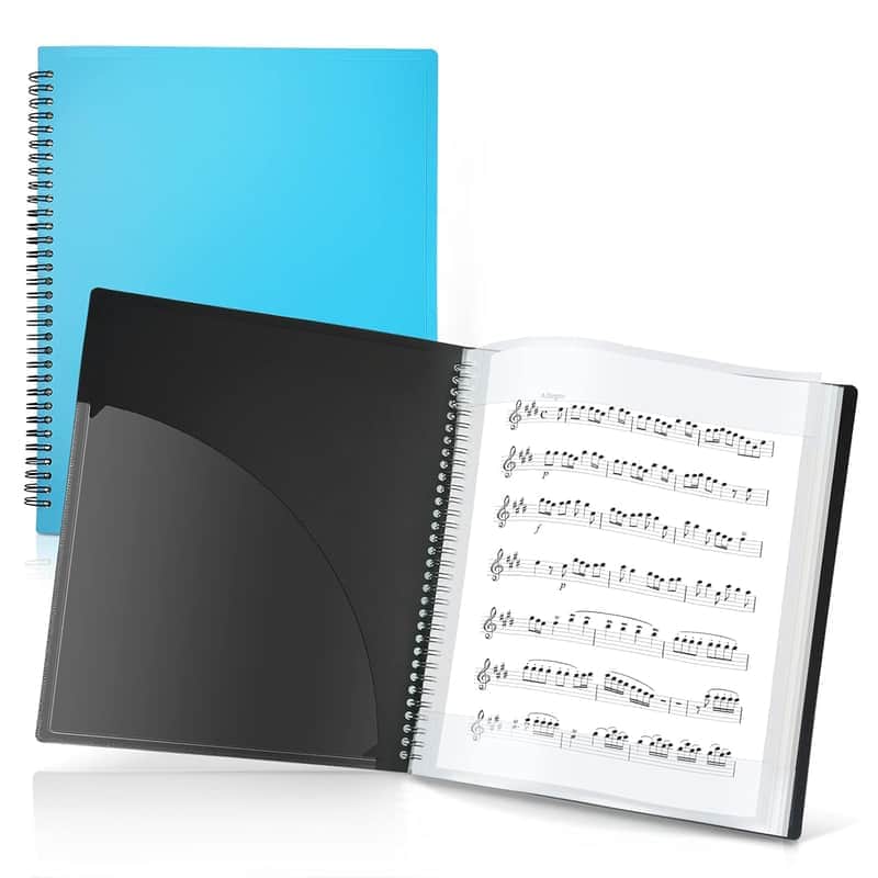 Sheet Music Folder 8.5X11 - Dual Use Music Holder (Blue), Store Inside 24 Protective Sleeves Or Write On Exposed Pages Outside Sleeves, 8.5 X 11 Spiral Notebook Binder Organizer, Lay Flat