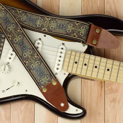 Pardo retro guitar strap model Blue Garden, backing suede image 3
