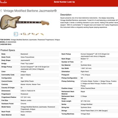 Fender Squier 2015 Vintage Modified Baritone Jazzmaster Antigua +HSC 84017 image 15